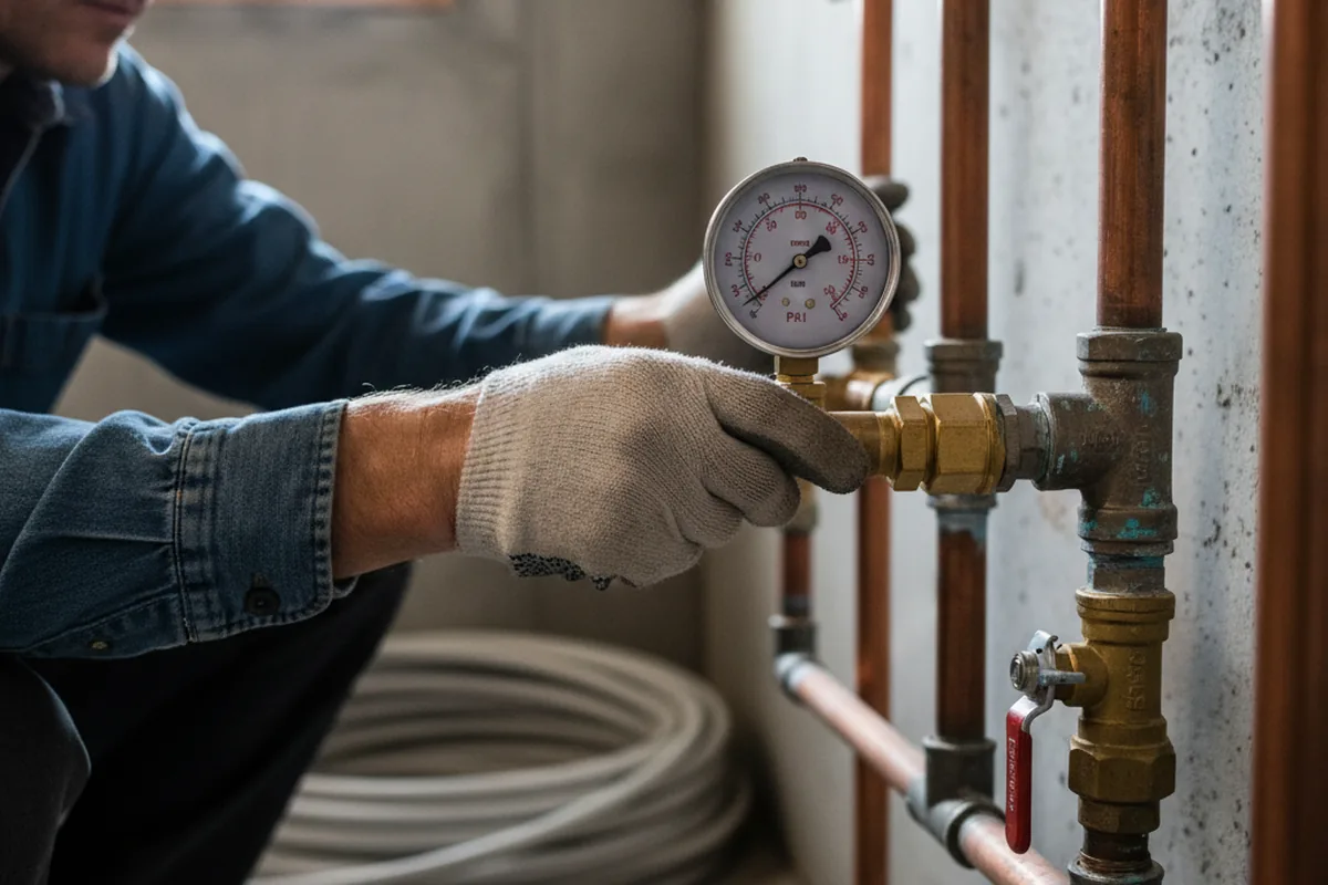 Pressure testing a repaired line during Water Line Repair in Baden